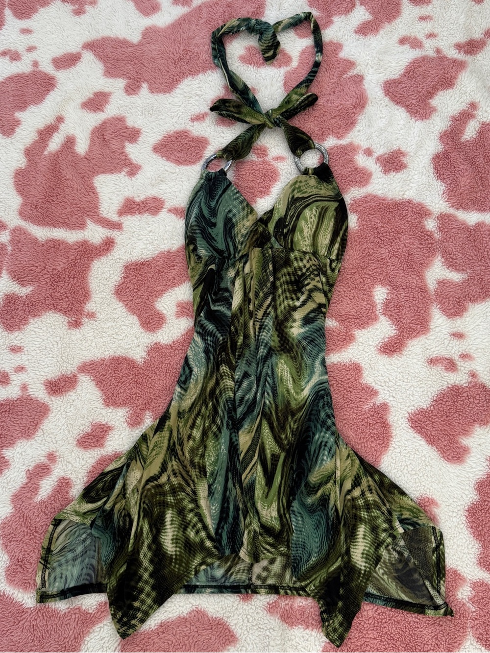 Y2K Jungle Goddess Halter Dress 🌿⛓️| Snake Print | Chain Ring | Backless | Small